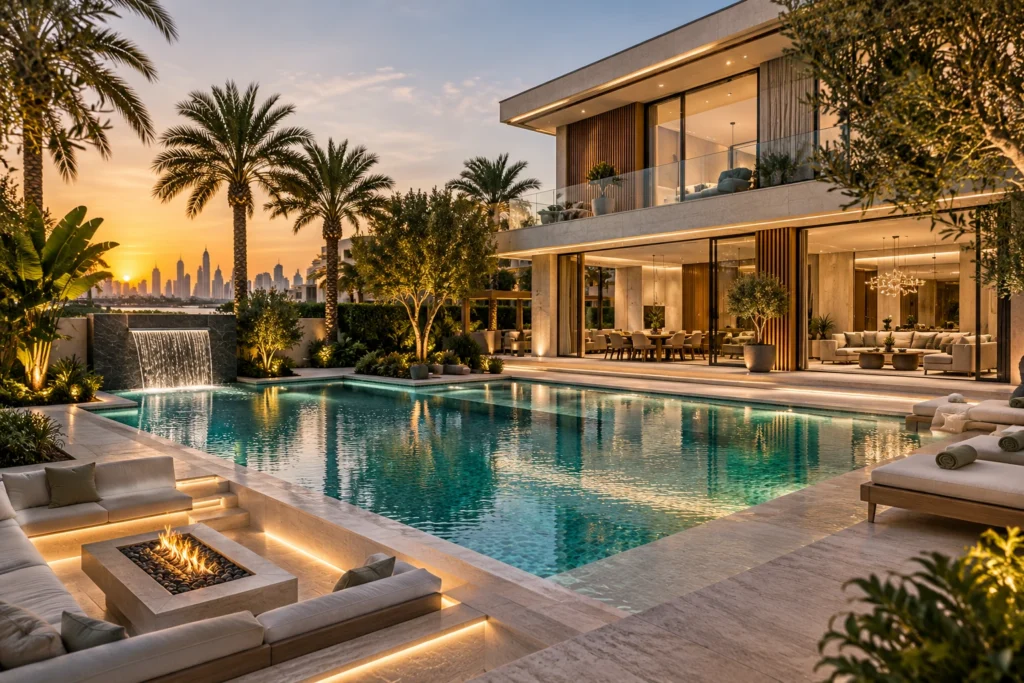 Luxury pool with villa