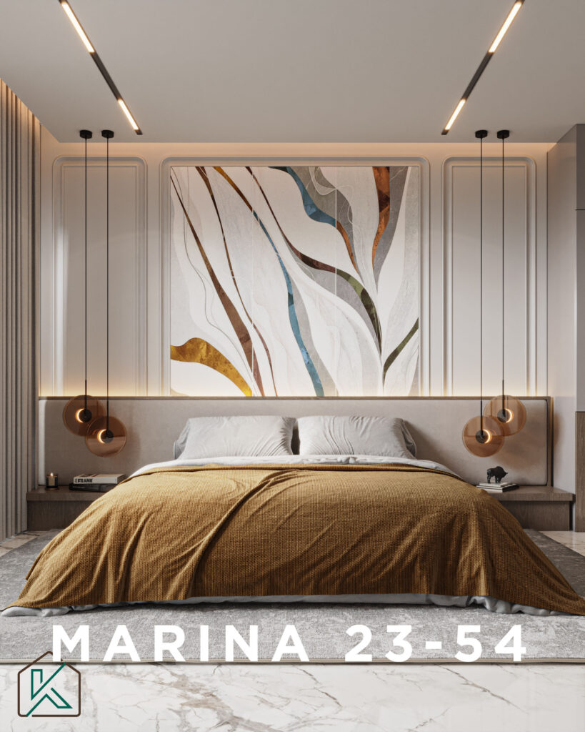 Modern interior space with clean-lined furniture, neutral tones, large windows, and curated decor—designed by House of Kalaa.