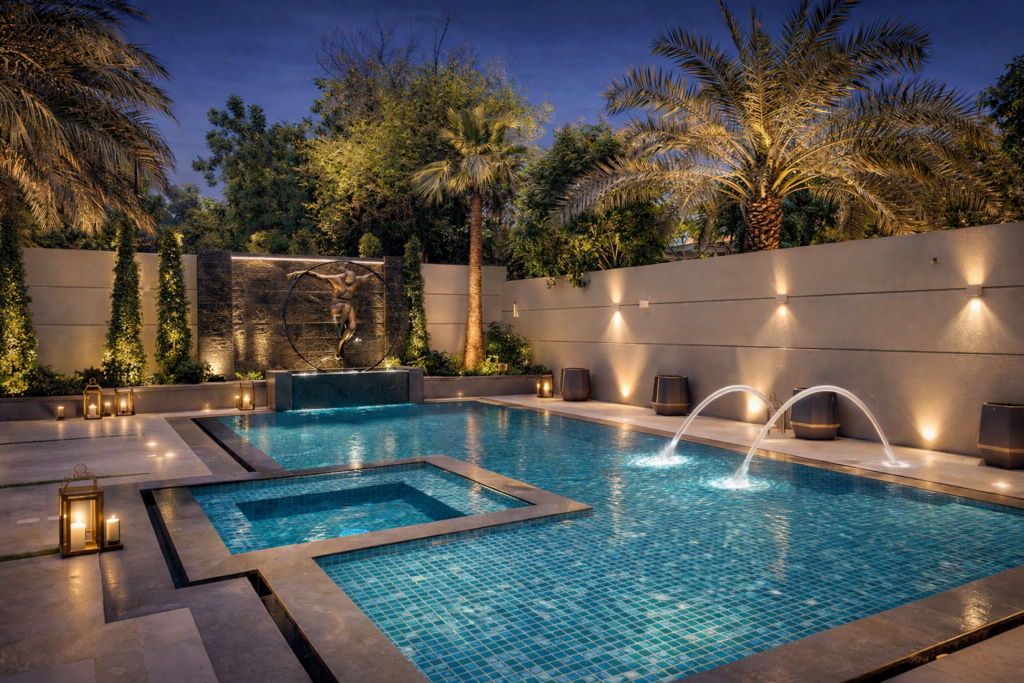 Modern swimming pool and garden design